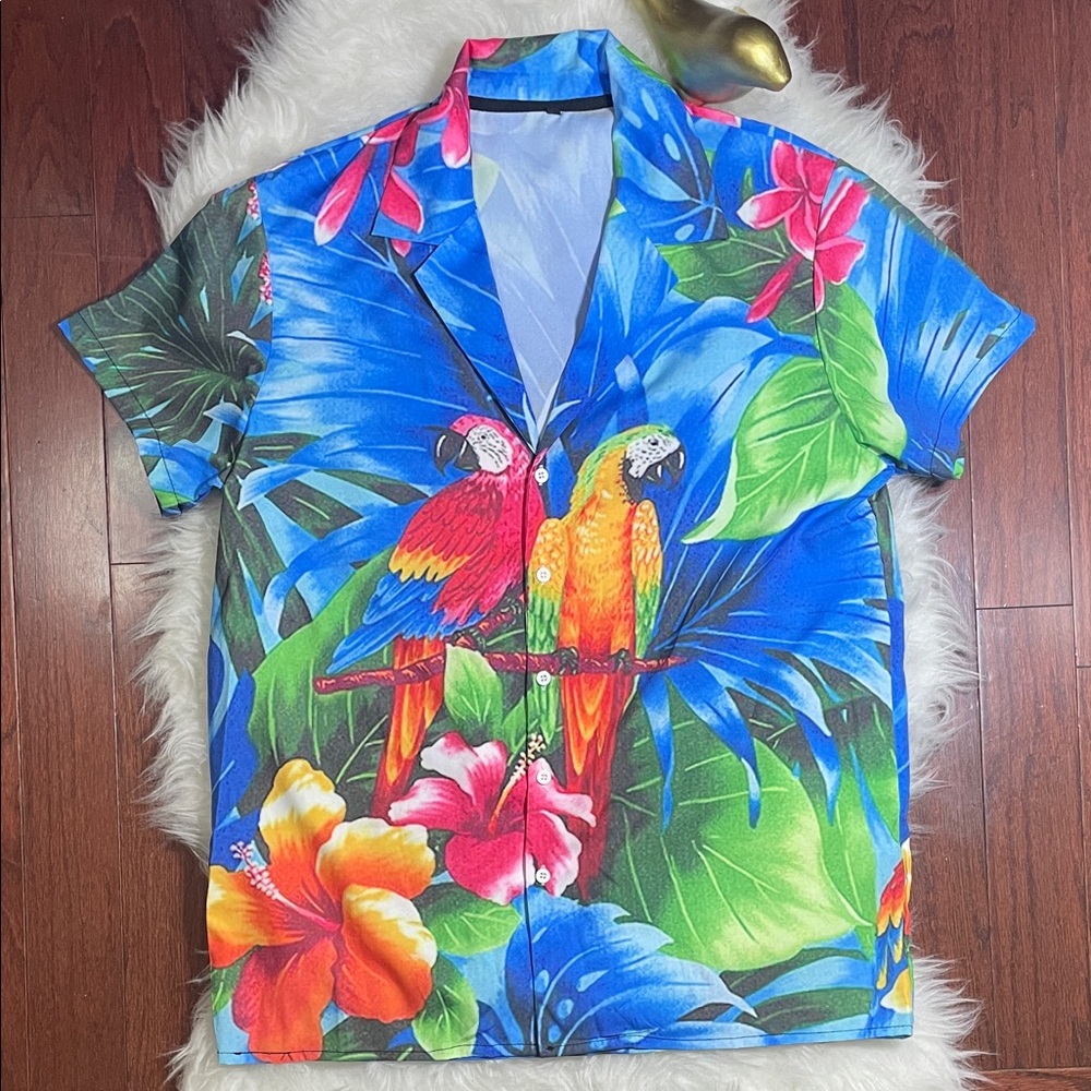Tropical Parrot Print Men's Shirt